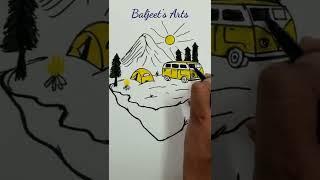 Easy to draw a camping tent | camping scenery art | campfire |Baljeet's Arts