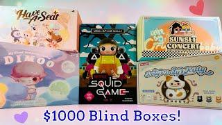 Unbox $1000 Pop Mart Blind Boxes FULL SET-SQUID GAME,LABUBU,CRYBABY,DIMOO&PUCKY | No Talking | ASMR