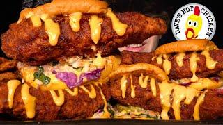 ASMR MUKBANG DAVES HOT CHICKEN BURGERS CHICKEN NUGGETS & FRENCH FRIES | WITH CHEESE & MAC & CHEESE