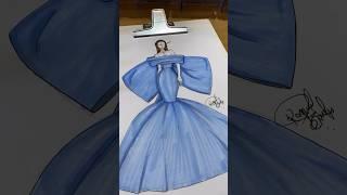 Desenho de moda | Vestido com laço azul #croquidemoda #desenhodemoda