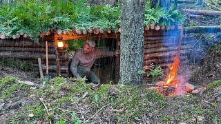 Building a shelter to survive in forest  Bushcraft camping  Without tent and sleeping bag