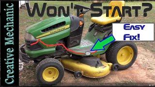 John Deere lawnmower won’t start!  Easy fix.  Air in fuel lines.