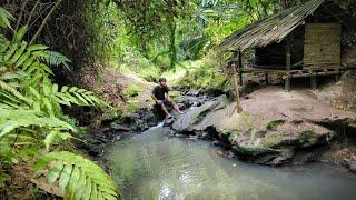 3 day solo camping survival shelter, camping by the river, Making caves, hunting in the forest