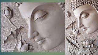 making of Buddha mural with simple tools//gautam buddha emboss painting//buddha clay mural painting