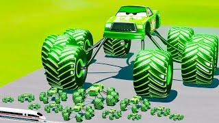 Big & Small Spider Chiko Hicks Glow Stripes Monster Truck McQueen vs Thomas the Train BeamNG.Drive