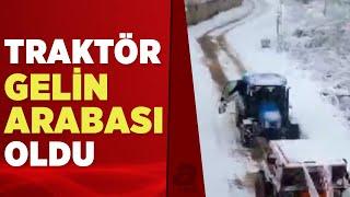 Kar yolları kapatınca gelin traktörle alındı | A Haber