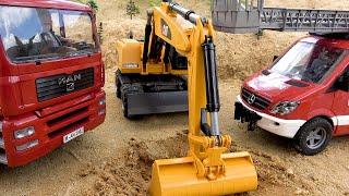 消防車和水庫建設的故事| 用於道路施工的卡車和混凝土攪拌機