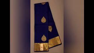 Kanchipuram handloom pure silk saree in navy blue colour with beautiful thilagam motifs in zari