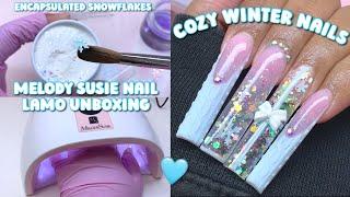 PINK & BLUE WINTER ENCAPSULATED NAILS! ️ Unboxing Melody Susie NEW Nail Lamp + Nail Art