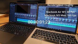  Macbook Pro M3 Max vs M1 Air Davinci Resolve Rendering Speed Test