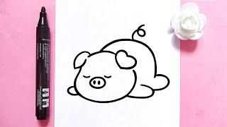 How to draw Cute Pig  easily/ step by step lessons