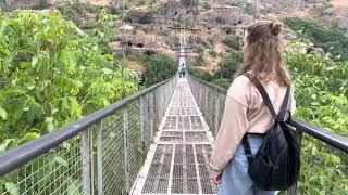 Walking on Goris Khndzoresk Swinging Bridge, Armenia - 4K