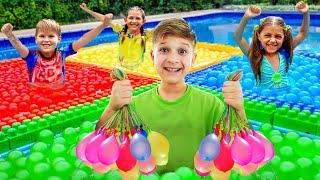 WATER BALLOONS Challenge & Others Fun Pool Adventures with Roma, Diana and Oliver!