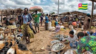 Largest rural village market shopping in Tsevie Togo west Africa. Cost of living in West Africa 