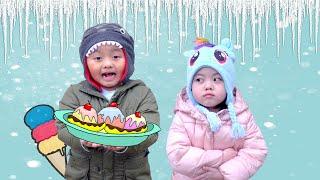 Melody and Ivan Play with Ice Cream Toys  in a Crazy Snow Day!