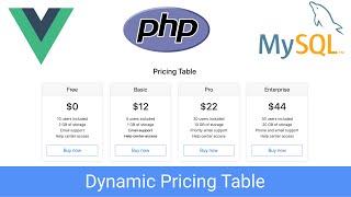 Responsive Dynamic Pricing Table - PHP, MySQL and Vue JS