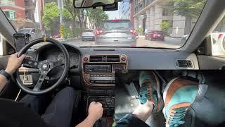 POV Manual Car Driving in Heavy Traffic with Pedal Cam