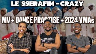 Our Reaction To LE SSERAFIM (르세라핌) 'CRAZY' OFFICIAL MV + DANCE PRACTISE + 2024VMAs PERFOMANCE.