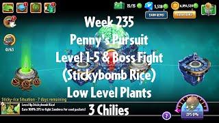 PvZ2 Penny's Pursuit Week 235 (Stickybomb Rice) - Level 1-5 & Boss Fight - 3 Chilies