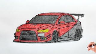 How to draw a MITSUBISHI LANCER EVOLUTION 10 / drawing a 3d car / coloring lancer evo x 2008