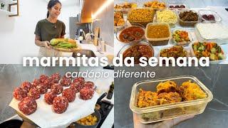 fazendo marmitas da semana, cardápio diferente, almondegas, torta de frango, legumes e mais