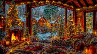 Winter Village Christmas Ambience | Cozy Winter Ambience & Crackling Fireplace | Gentle Snowfall