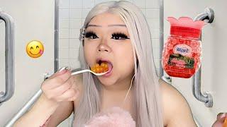 ASMR dumb b̶t̶c̶h̶ blonde eats AIR FRESHNER ORBEEZ in the bathroom (realistic)(mukbang) 