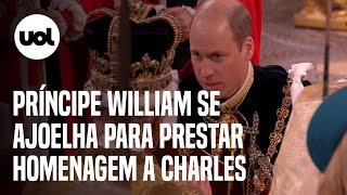 Coroação do rei Charles 3º: príncipe William se ajoelha para prestar homenagem a Charles