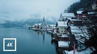 Snowy Scenic Walk in Hallstatt, Austria, Morning Binaural Winter Sounds ️