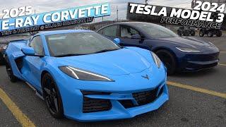 E-Ray Corvette vs Tesla Model 3 Performance Drag Racing @ Island dragway