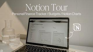 Notion Tour | Personal Finance Tracker (budget, Notion charts, expenses, debt, aesthetic template)