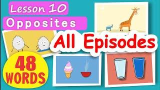 Learning Opposite words! 48 WORDS! All Episodes. Tall-short, day-night, dry-wet, and more!