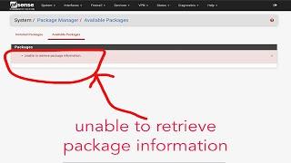 Unable to Retrieve Package Information | PFSENSE