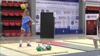 Alina Vaskina - 16 kg kettlebell snatch 230 reps in 10 minutes (right arm only, no switches)