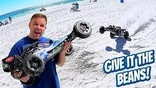 World's Biggest RC Sand Car Tears Up The Beach! (HUGE ROOSTER TAILS)