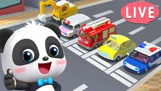 LIVE | Five Little Cars Patrol Team | Street Vehicles Song | Nursery Rhymes & Kids Songs | BabyBus