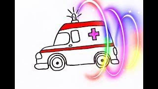 Как нарисовать машину скорой помощи.Мультик раскраска / How to draw an ambulance