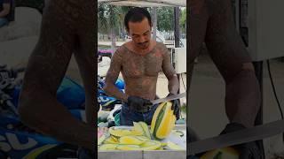 Yellow watermelon cut by a former gangster! - Fruit Cutting Skills!