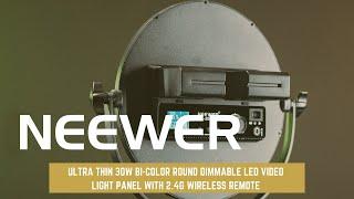 Neewer Ultra Thin 30W Bi-Color Round Dimmable LED Video Light Panel with 2.4G Wireless Remote