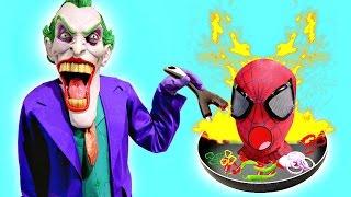 Spiderman CATCHES ON FIRE! - Spiderman vs Joker w/ Pink Spidergirl, Frozen Elsa And Anna