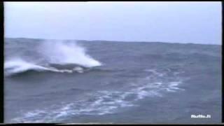 Big whale and small sailing boat in North Atlantic Ocean