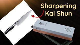 Sharpening a Kai Shun knife on a Kai whetstone