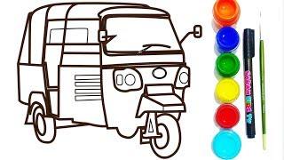 ape Tuk Tuk Auto Rickshaw Drawing and Coloring for Kids, Toddlers | Craft Hero 