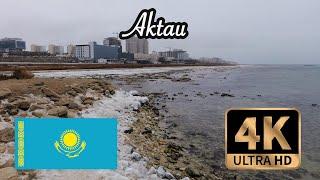 【4K Walk in Kazakhstan】Aktau City Walk in winter facing Caspian Sea