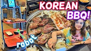 EATING KOREAN BBQ! Robot Brings Your Food! - FOOD VLOG