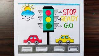 How to Draw Traffic Light Easy / Traffic Light Drawing / Traffic Signal Drawing /Road Safety Drawing