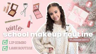 school makeup routine  VLOGMAS DAY 5 | *natural* *glowy* *lip combo* *lash routine*