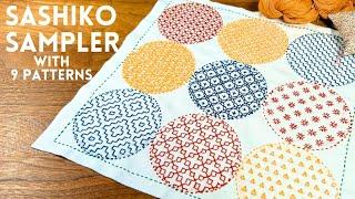 I made a Sashiko sampler with 9 different patterns! Sashiko stitching idea #sashikopattern #sashiko