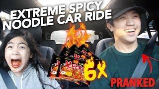 6X EXTREME SPICY NOODLE CAR RIDE (I CRIED) | Ranz and Niana