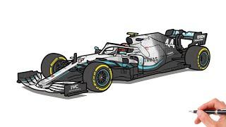 How to draw a MERCEDES F1 W11 / drawing Mercedes Benz formula 1 w12 Petronas sports car step by step